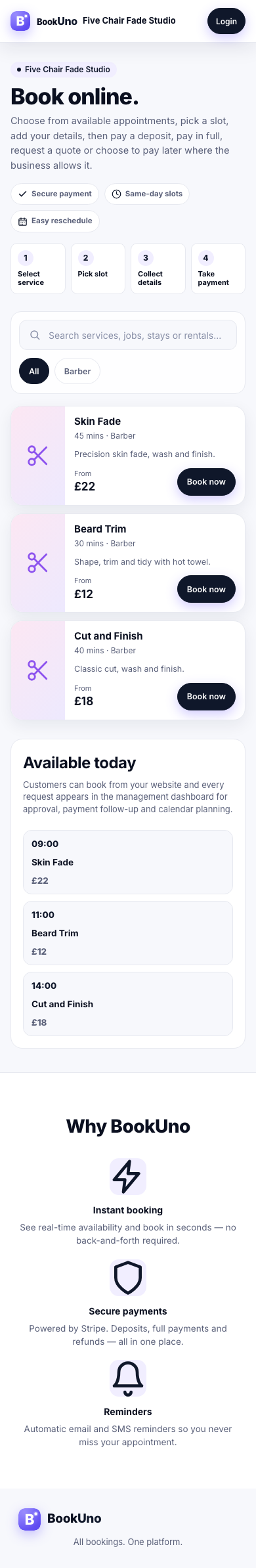 Mobile booking page screenshot